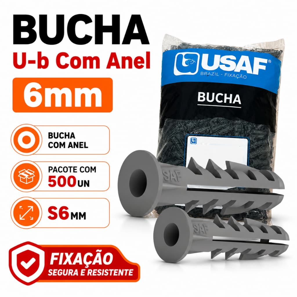 Bucha U-b Com Anel 6mm Parede Tijolo Bloco Usaf Com 500un