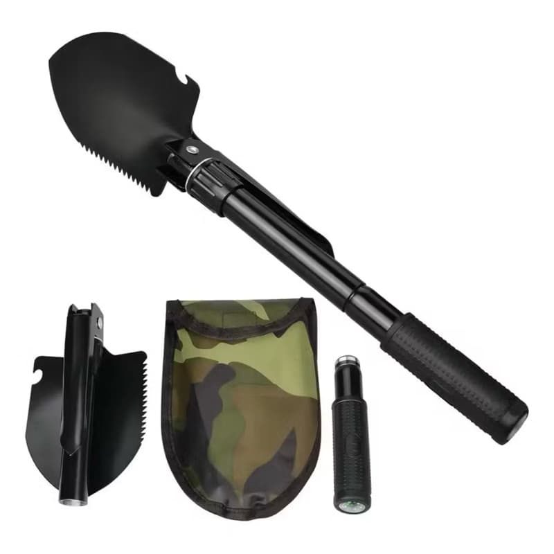 Mini Pá Dobrável P/ Camping Multifuncional 5 Em 1 C/extensor Cor Preto