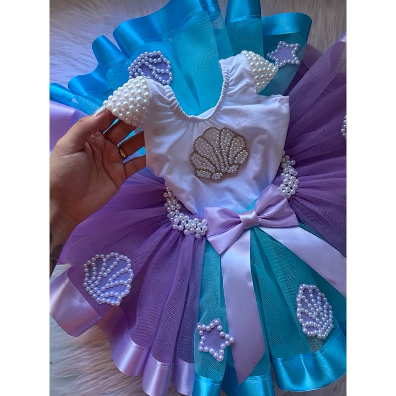 Fantasia Infantil Sereia Ariel Princesa Vestido Luxo fundo do mar Menina Festa Carnaval