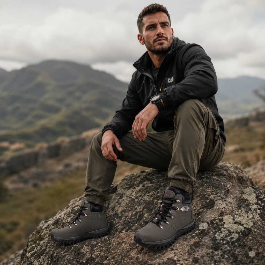 Coturno Cat Extremo Masculino De Couro Premium Reforcado Resistente Com Solado Tratorado Emborrachado Confiavel Estilosa