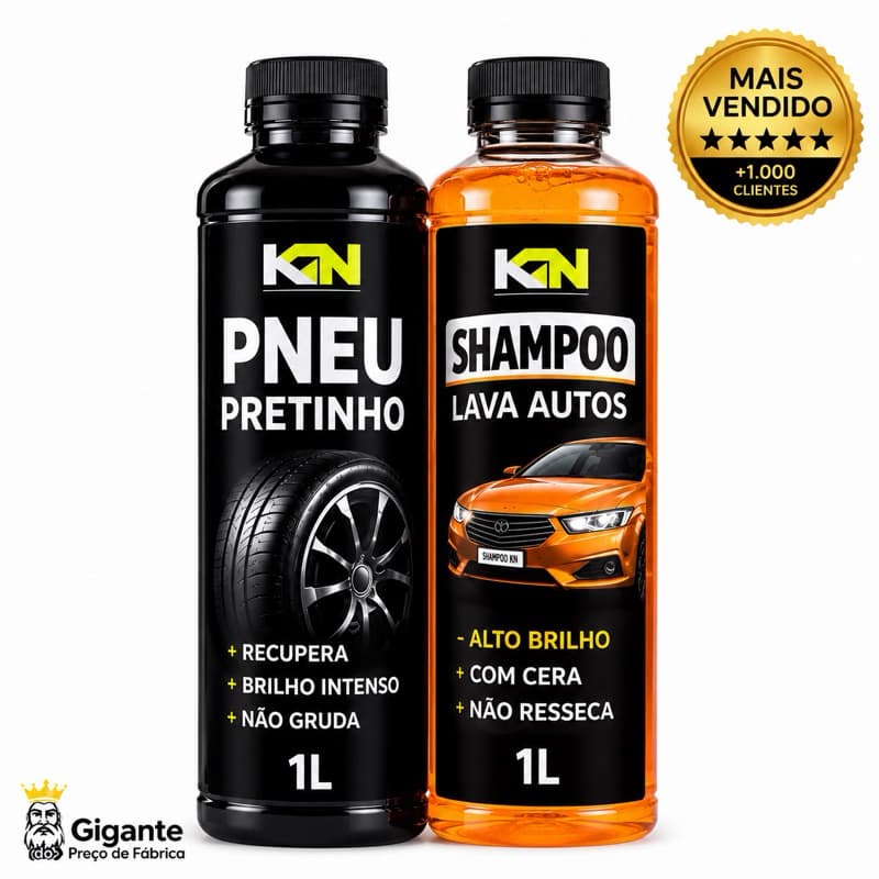 Shampoo Automotivo Com Cera 1L + Pneu Pretinho Brilho Intenso 1L