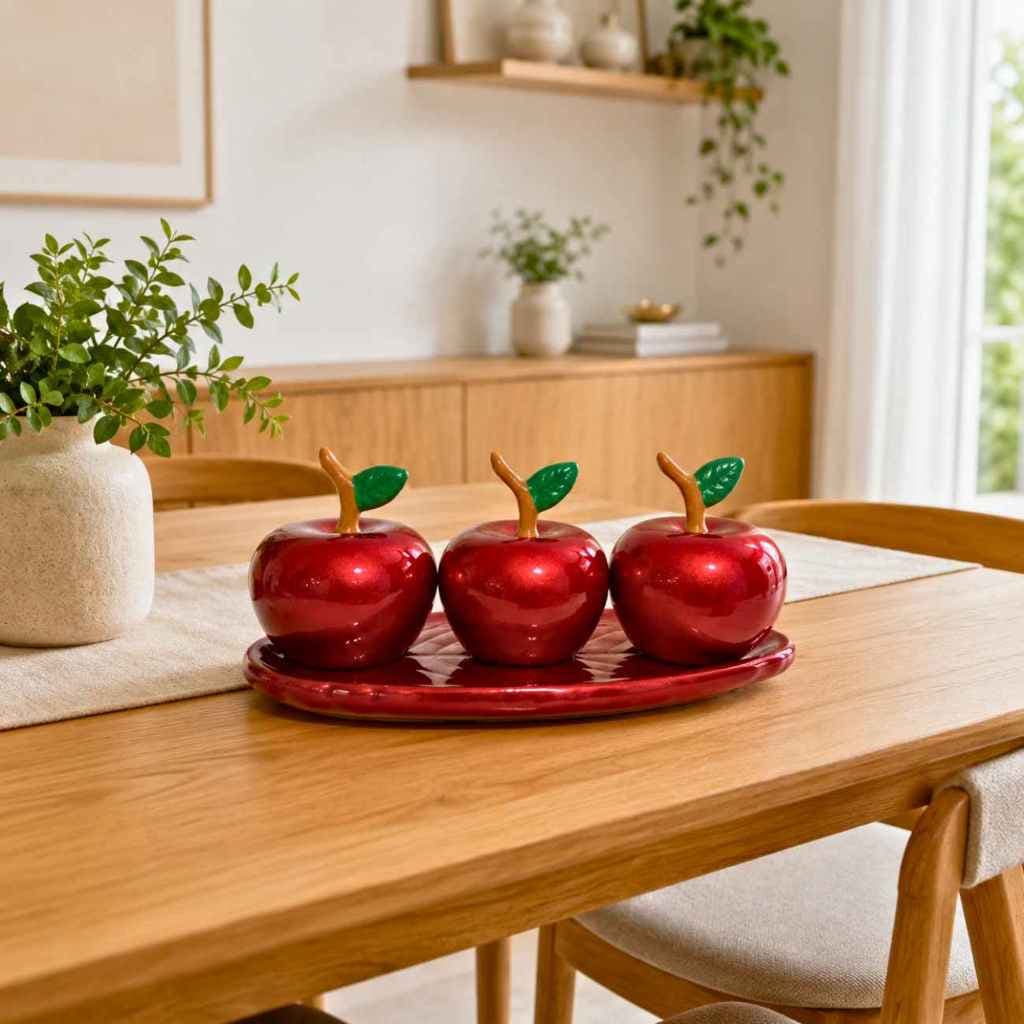 Centro de Mesa de Maças Decorativo em Cerâmica Cozinha Frutas Balcão