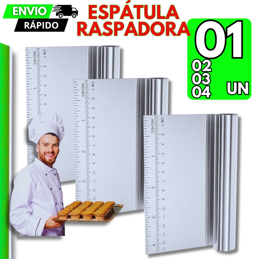 Espátula Tubular Inox 4/3/2/1 Raspadora e Cortador Para Massas Bolo Salgados Cozinha Confeitaria