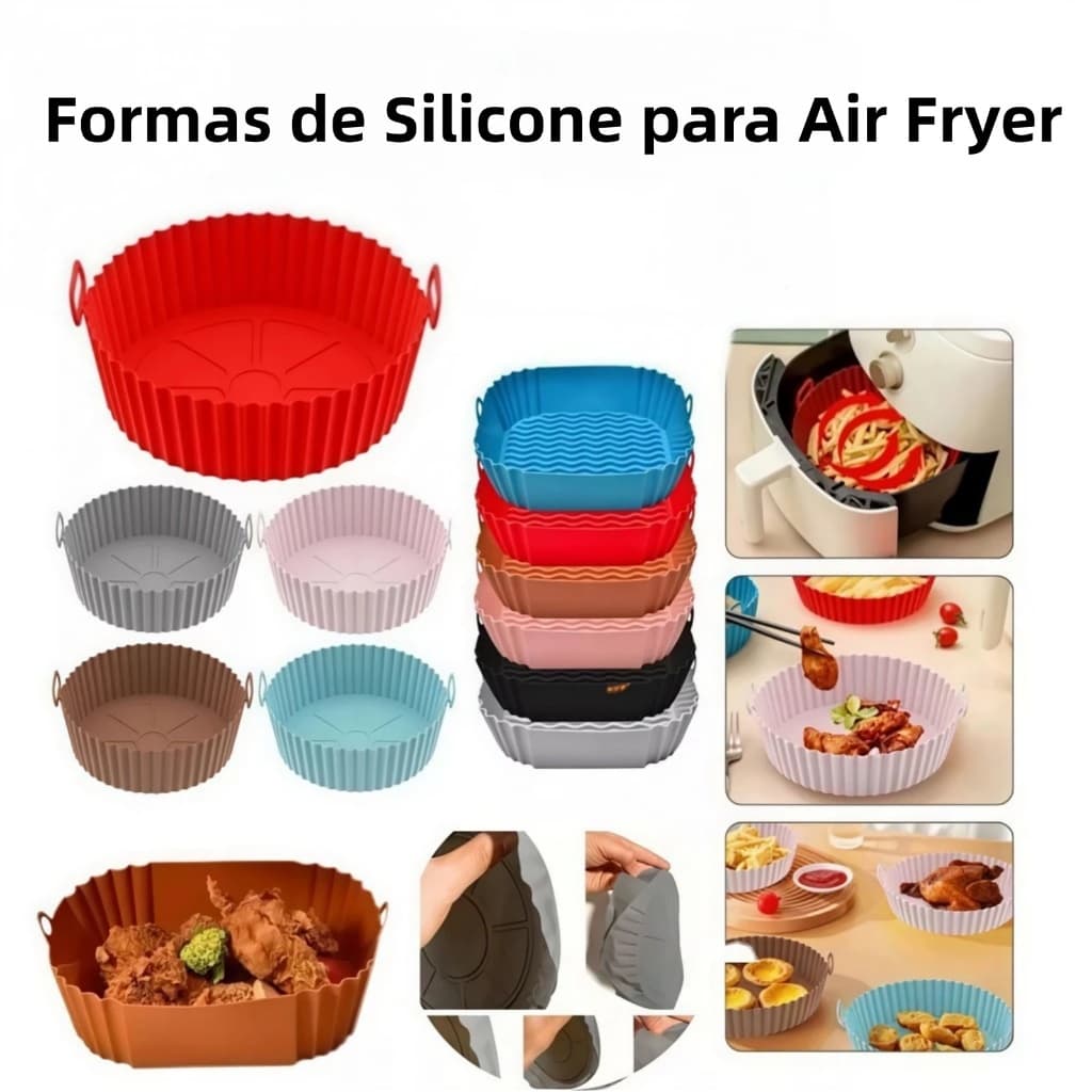 Kit 5 Peças Formas de Silicone Reutilizáveis Para Air Fryer/ Forno e Micro-ondas – Flexíveis e Antiaderentes