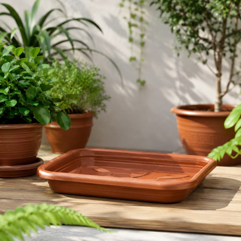 Kit 6 prato quadrado para vaso de flor bandeja coletora quadrada cor terracota para vasos de plástico