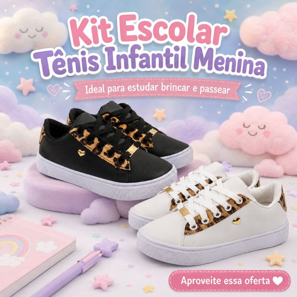 Kit 2 Tenis Escolar Menina | Ideal Para Estudar, Brincar e Passear Do 25 ao 36 | APROVEITE A OFERTA!