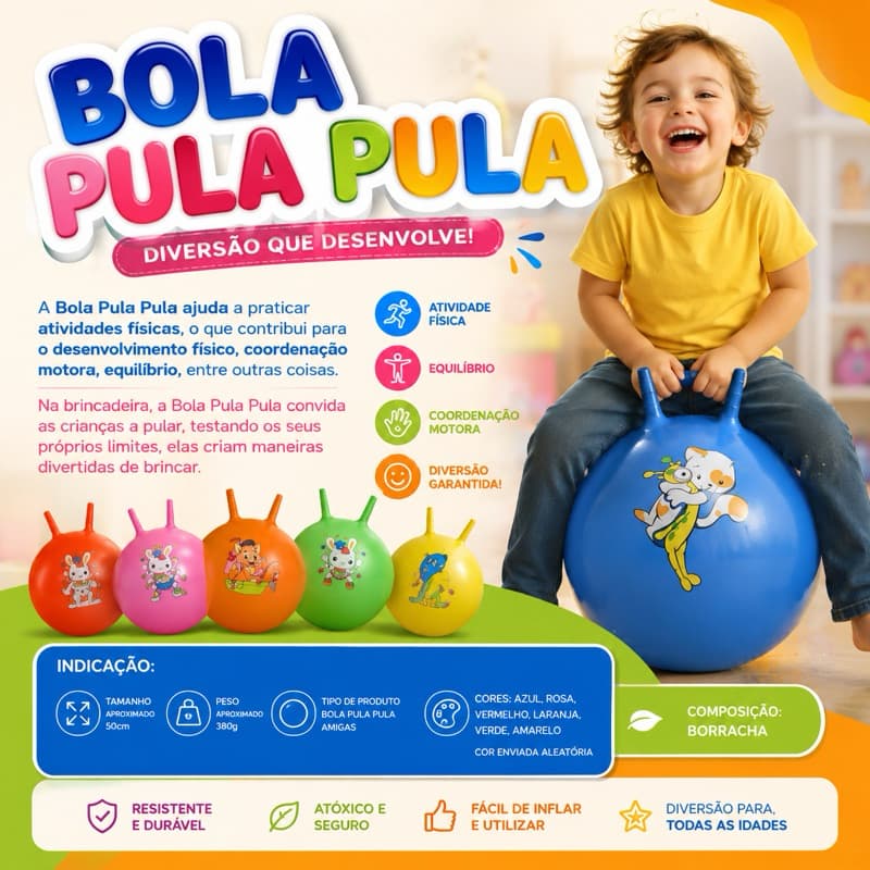 🎉 Bola Pula Pula Infantil 50cm – Diversão, Exercício e Desenvolvimento! 🏃‍♀️⚽