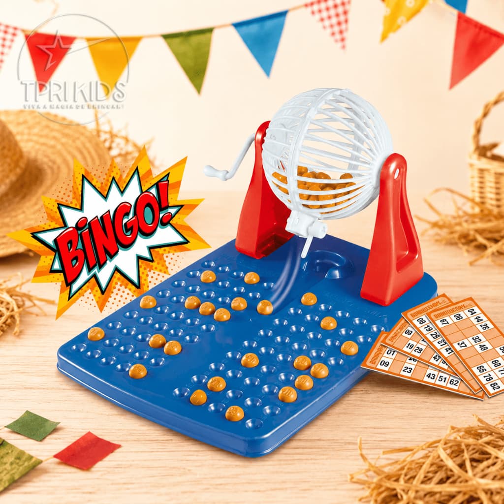 Brinquedo Jogo Bingo 48 Cartelas + 90 Bolinhas Infantil Globo Giratório Menino Menina Completo Bom
