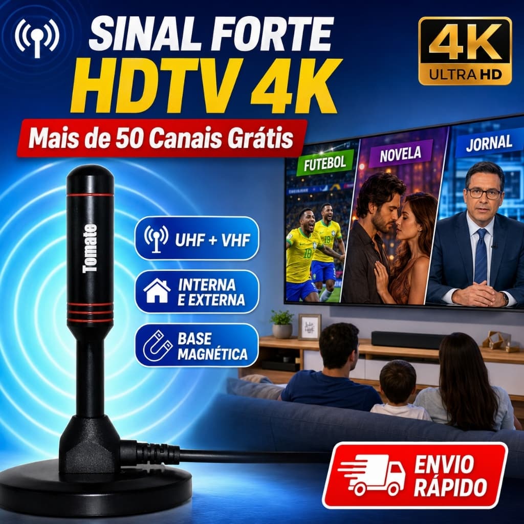 Antena Digital Tomate HDTV Interna E Externa UHF VHF Base Magnética Sinal Forte