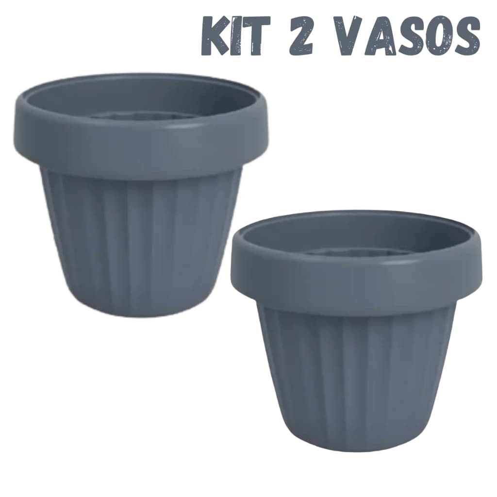 Kit 2 Vasos De Flor Redondo C/ Prato Embutido Anti Dengue 2,3l Plástico