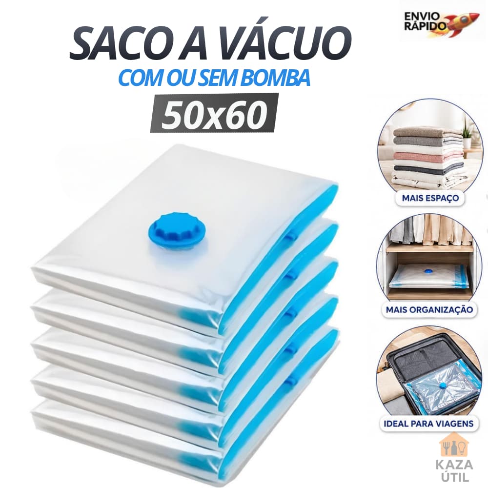 Sacos a Vácuo 50x60 para Roupas com Bomba - Organizador para Viagem e Guarda-Roupa