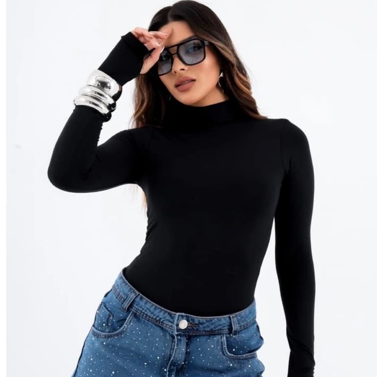 BLUSA SEGUNDA PELE FEMININA MANGA LONGA COM DEDEIRA SUPLEX GOLA ALTA
