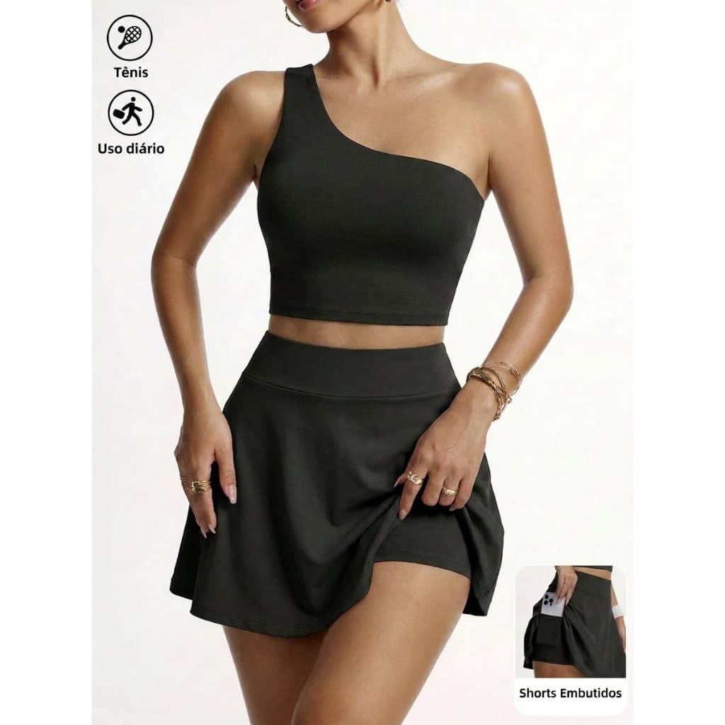 Conjunto short saia academia beach tenis esportivo feminino fitness roupa beach tenis feminina