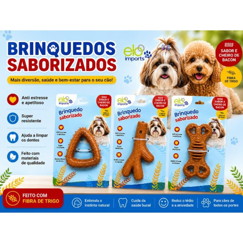 Brinquedo Saborizado para Cachorro Mordedor Resistente Aroma Bacon Limpa Dentes Pet