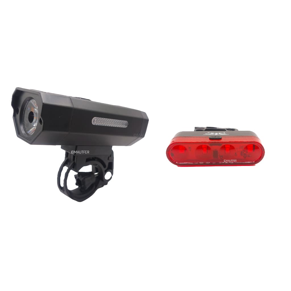 Kit de Segurança P/ Bike C/ Farol Lanterna 800 Lumens Super Potente JWS WS-8201 E Farol Pisca Vermelho Traseiro WS-5264