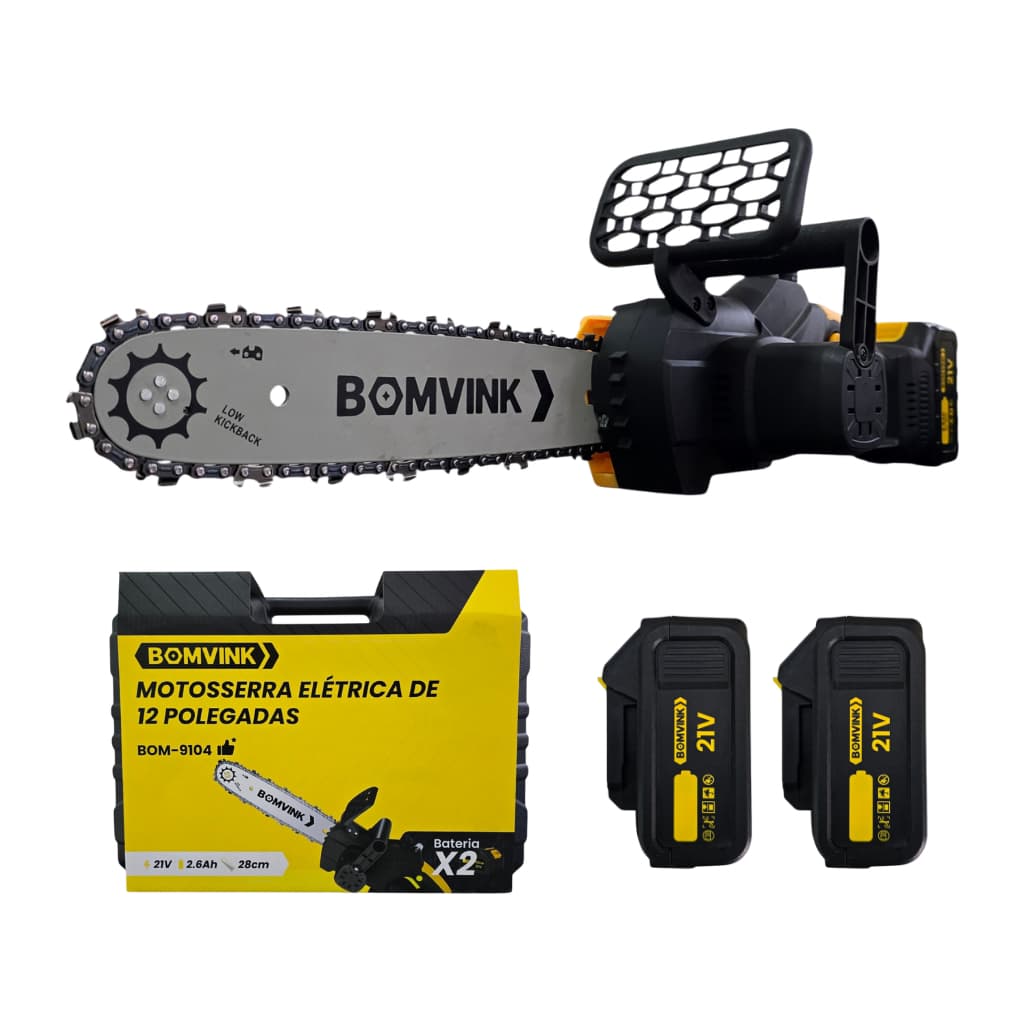 Motosserra Elétrica Sem Fio Bateria 21v 12 Polegadas 28cm Portátil 2 Baterias Recarregáveis