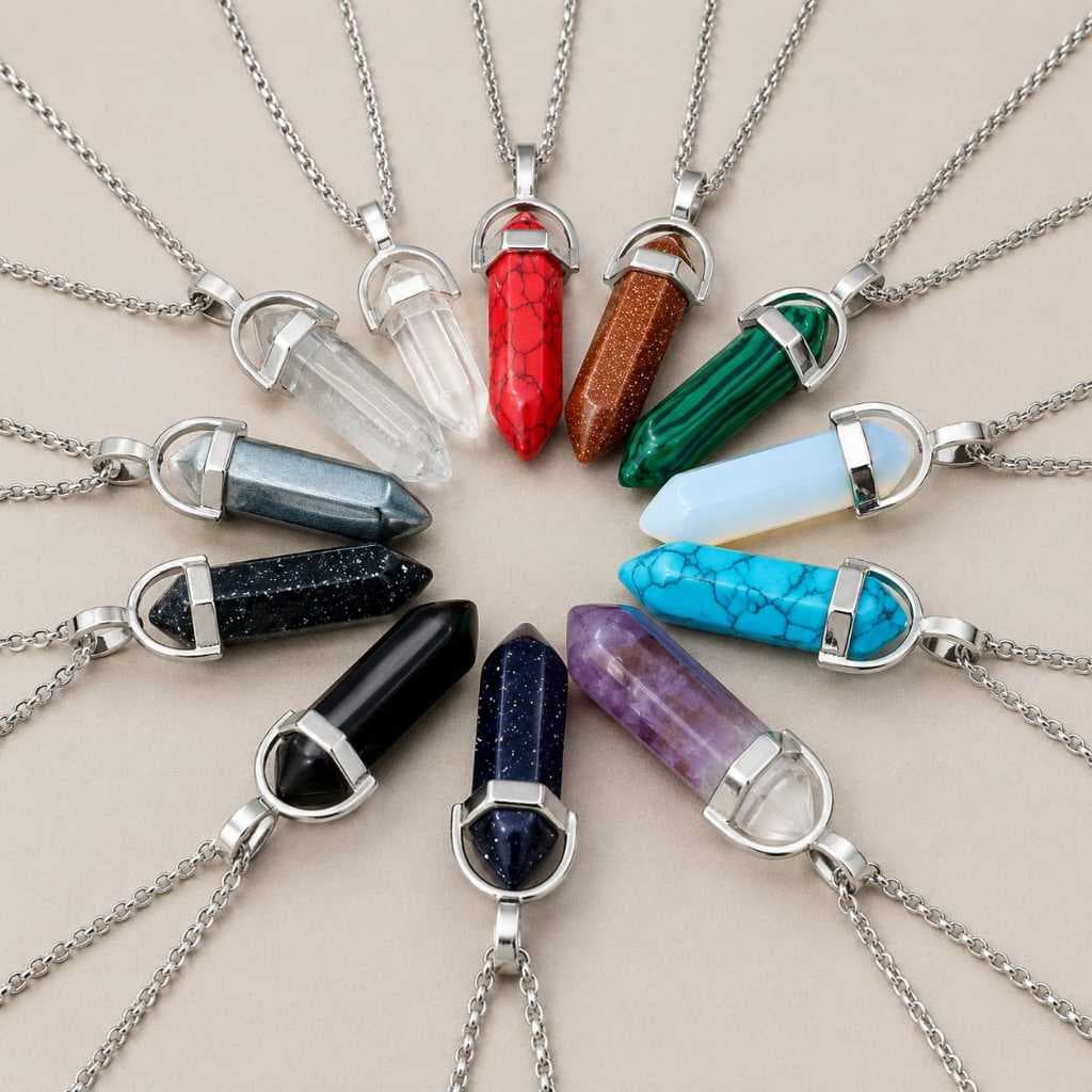 Obelisco Colar Pedra da Lua Pedras Cristais Cordão Ajustável Masculino Corrente Aço Inox