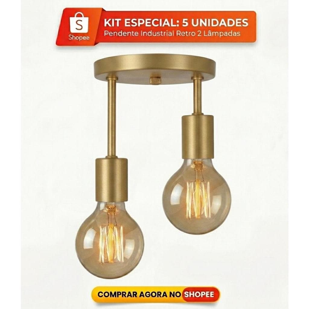 x5 Lustre Luminária Plafon Retrô Industrial Duplo Sobrepor Teto Moderno