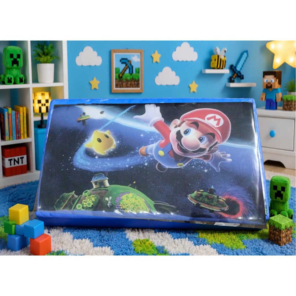 Baú Infantil SUPER MARIO Decorado Puff Organizador 90cm Reforçado Guarda Brinquedos