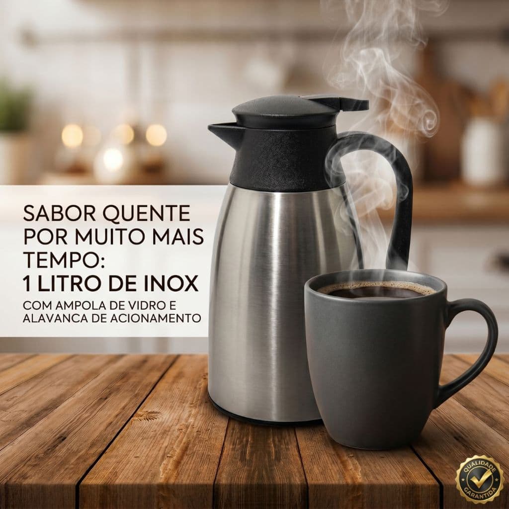 Garrafa Térmica De Café E Chá Aço Inox 1l Vidro Silicone Elegante Duravel