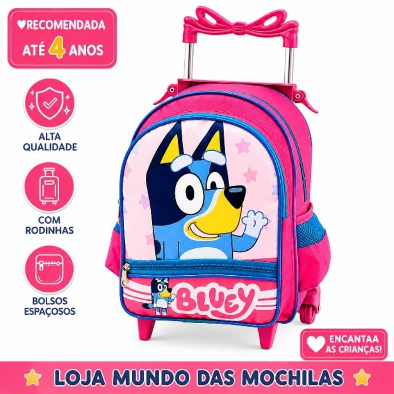 Mochila Escolar Infantil Creche Pequena Com Rodinha Bluey Rosa