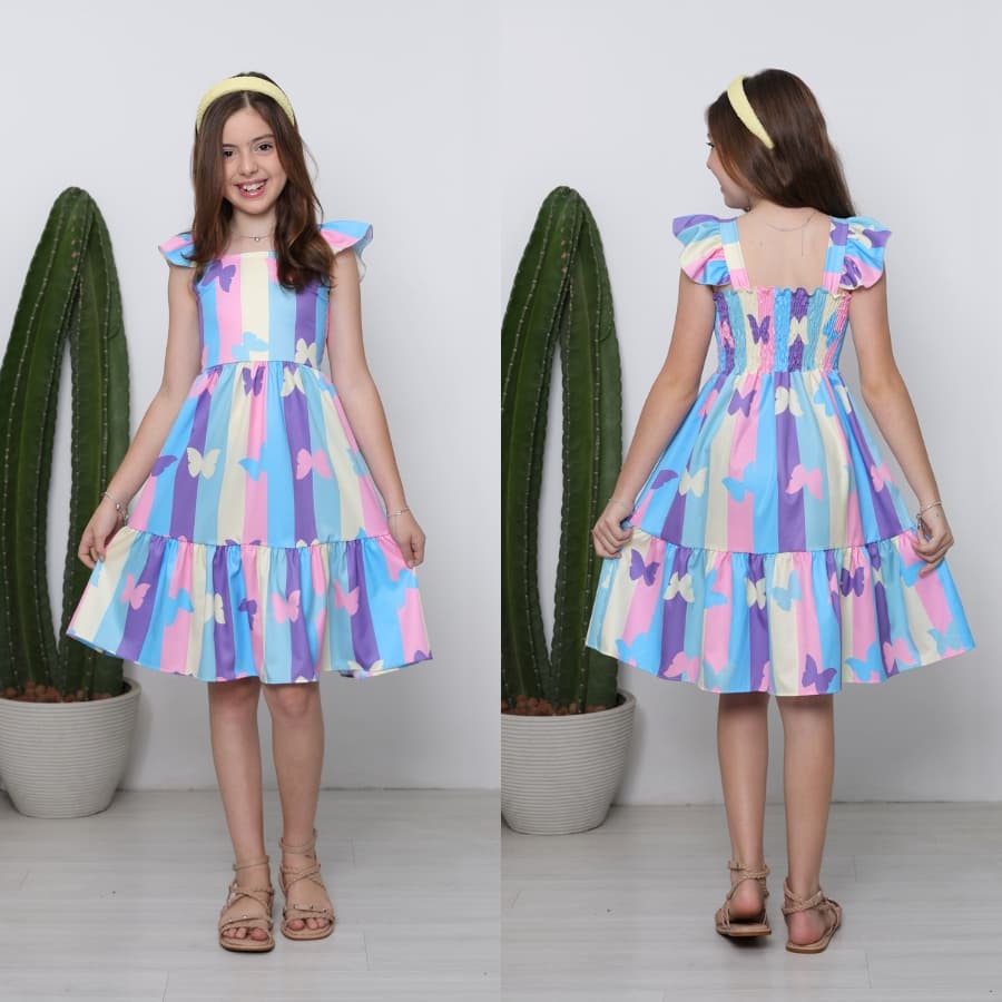 vestido curto colorido com coraçoes infantil/juvenil tecido crepinho