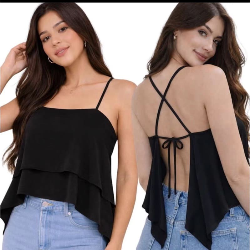 Cropped Feminino Babado Alça Fina Casual Elegante Verão