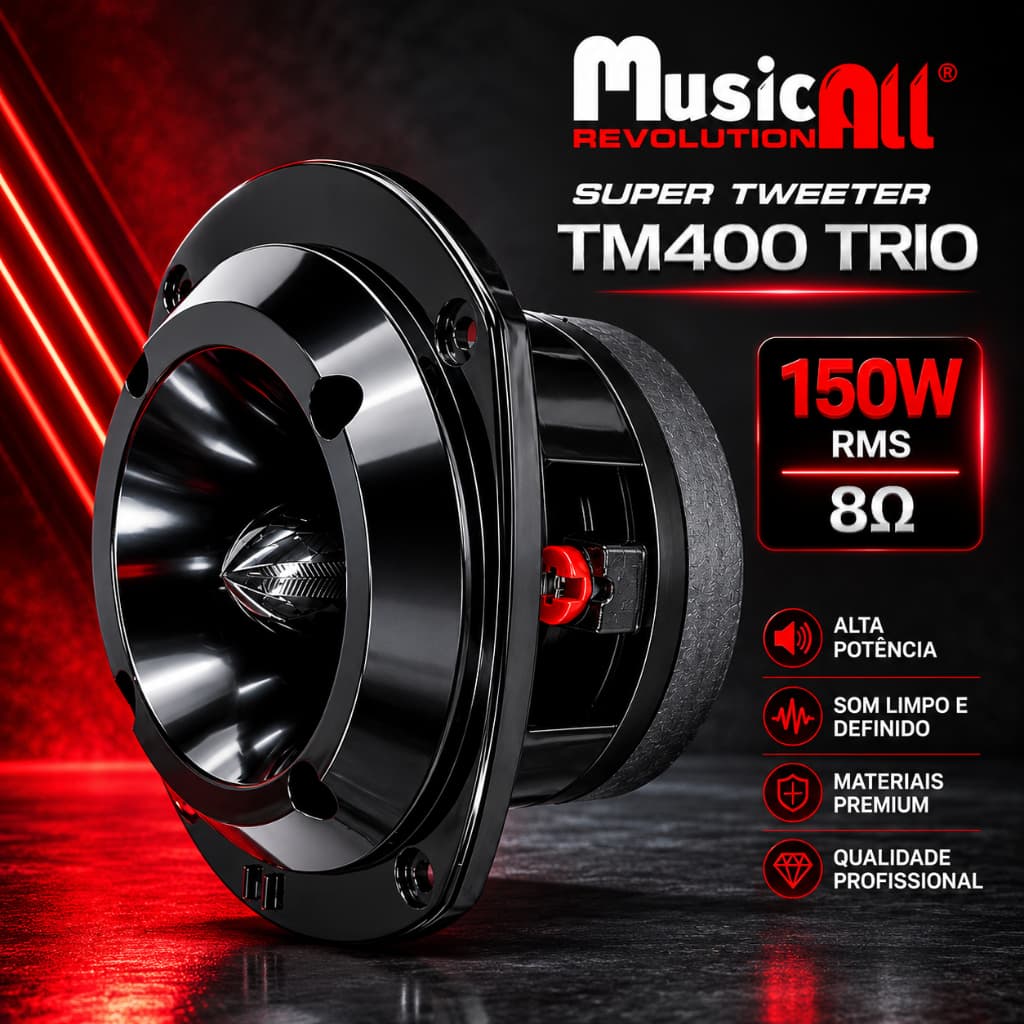 Super Tweeter Musicall Tm 400 Trio 150w Rms St 400 Preto St400 Para Som Automotivo Som Profissional Som Residencial