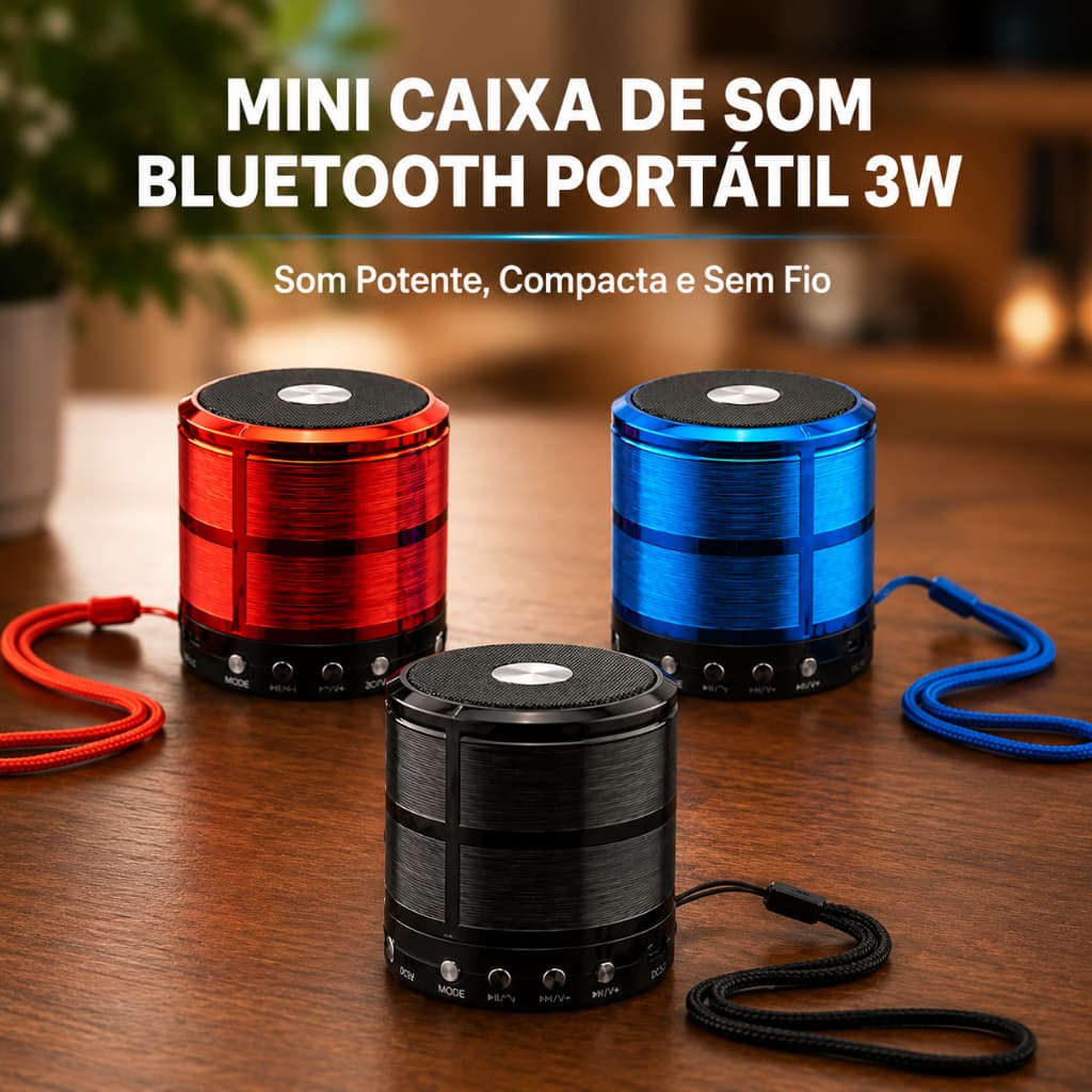 Mini Caixa de Som Bluetooth Portátil 3W | Som Potente, Compacta e Sem Fio