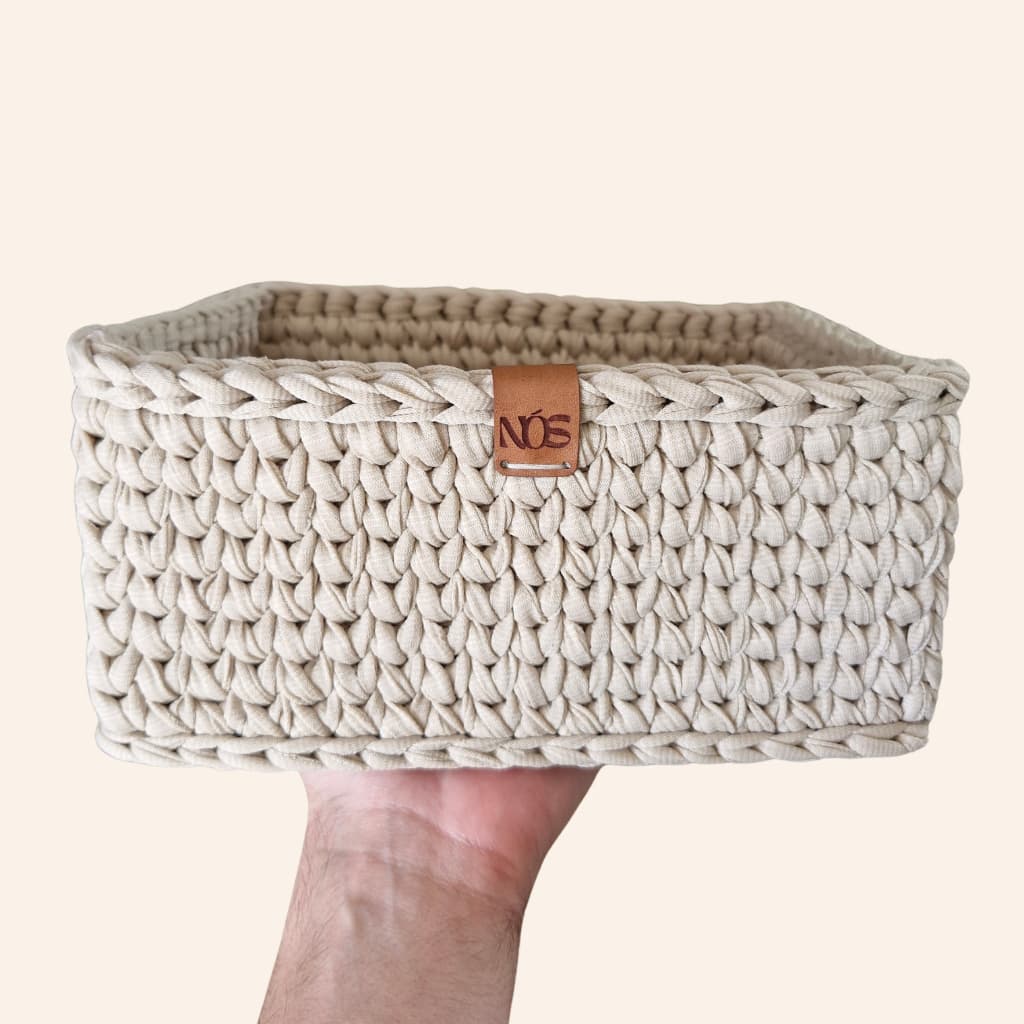 Cesto Organizador Retangular Crochê 22x17x10 - Multiuso Porta Papel Higiênico Maquiagem Absorvente