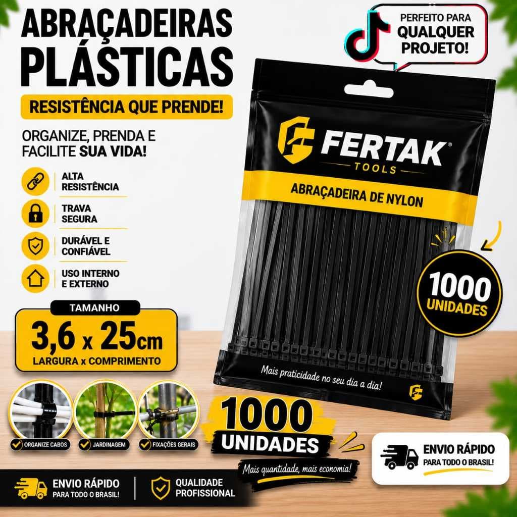 Kit com 1000 un cinta plástica/abraçadeira nylon 3,6X25CM