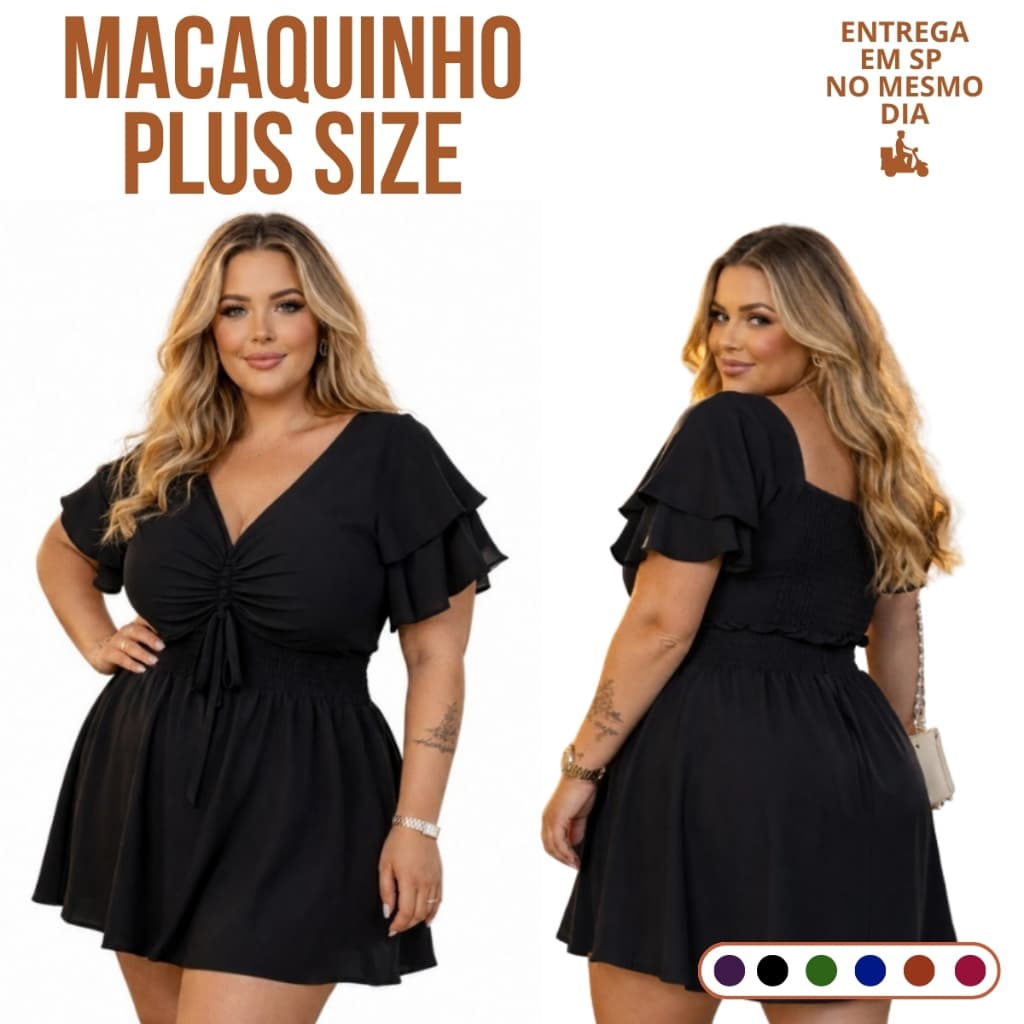 Macaquinho Plus Confortável Elegante Com Babados Cintura Alta Curto Festas Madrinha Verão Evangelico