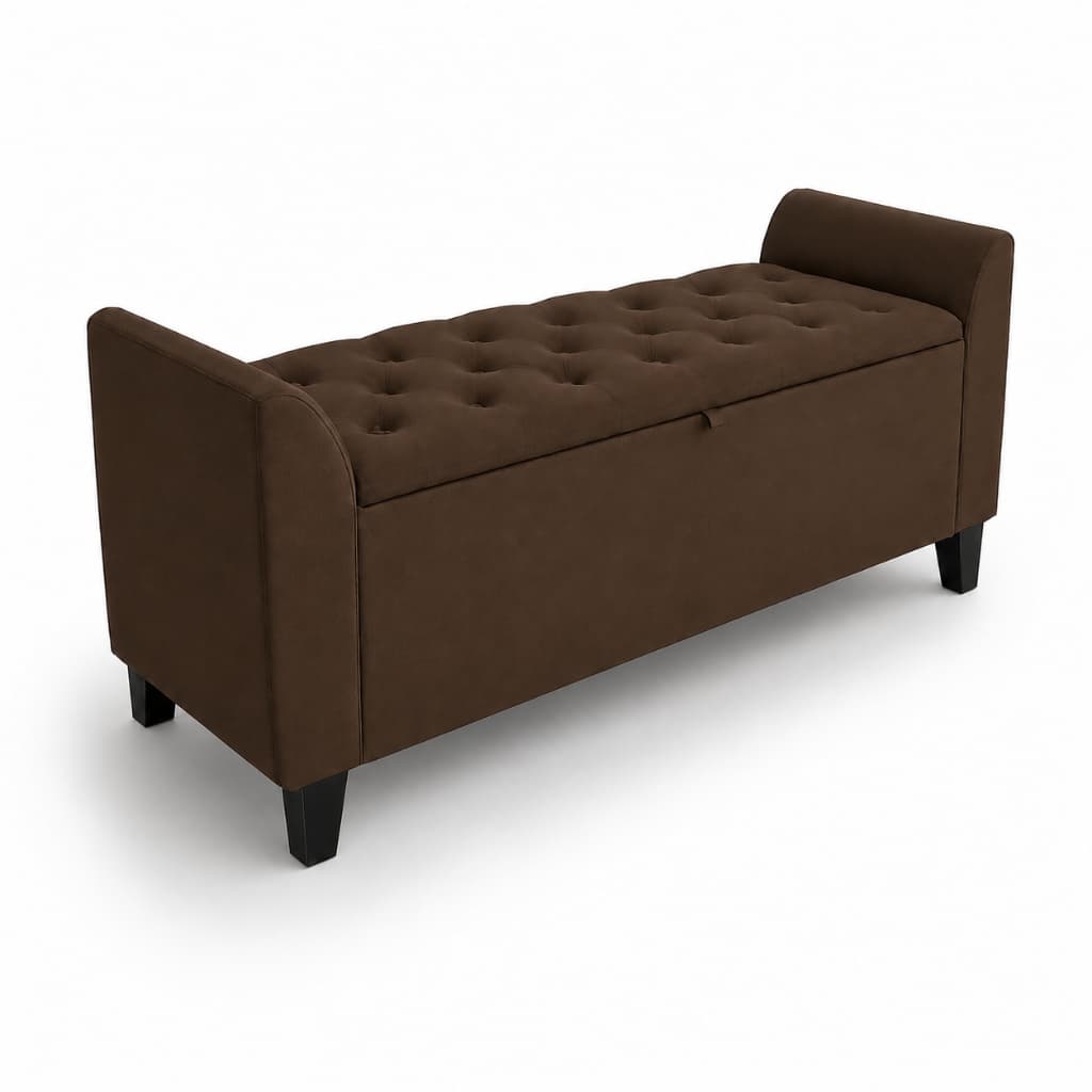 Recamier Baú Estofado Braços Capitonê para Pé de Cama Quarto Casal 1,20m Estilo Clássico