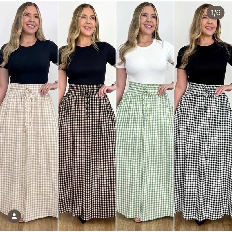 Saia Longa Feminina Quadriculada xadrez Versatil Abertura lateral Viscolinho diversas cores moda Evangelica Festa Junina