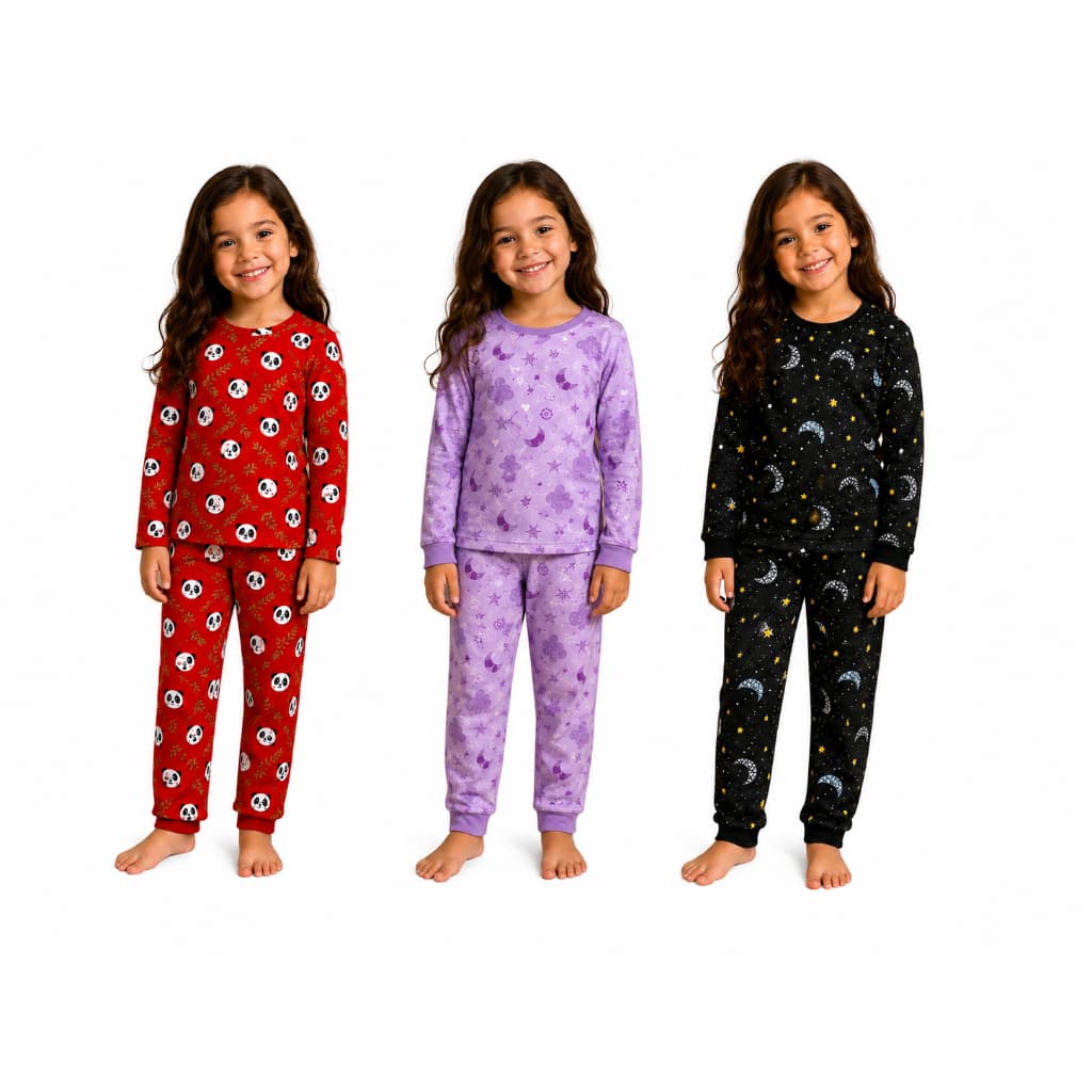 Kit Pijamas Estampados Manga Longa Inverno Menina Criança