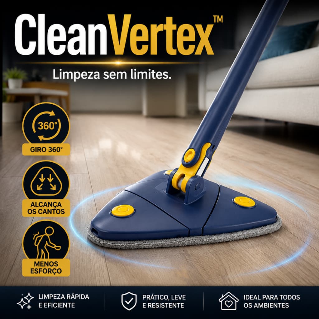 Mop Giratório 360° Triangular Multiuso Limpa Cantos Pisos Paredes e Vidros 🚀🏆