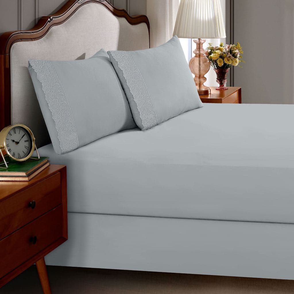 Jogo Lençol Cama King Microfibra Sonata Buettner 3 Peças com Renda Alice (Lençol com Elástico e Fronhas com Renda)