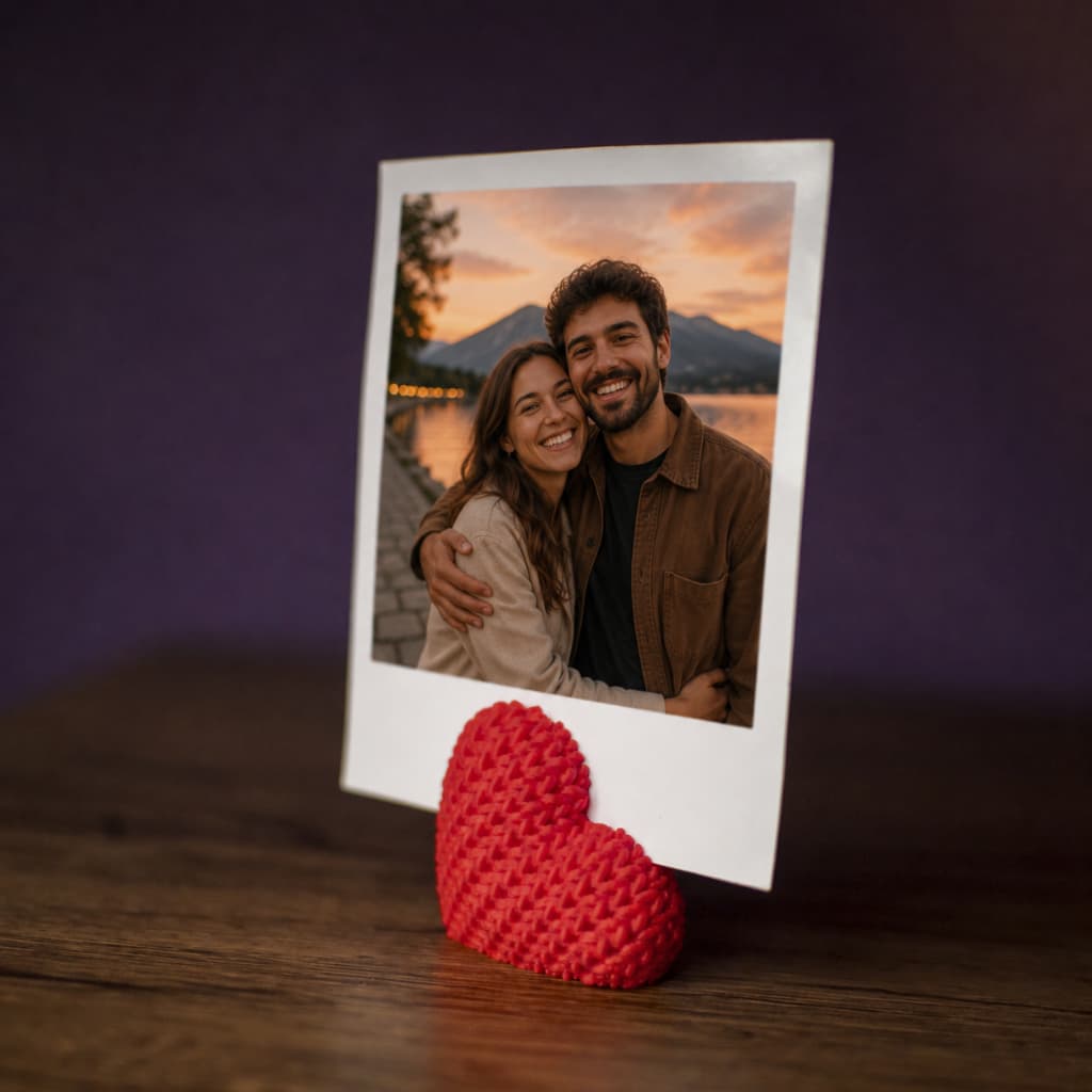 Kit Porta Foto Coração Tricô 3D – Suporte para Polaroid Instax Decoração Lembrancinha 5 ou 10 Unidades