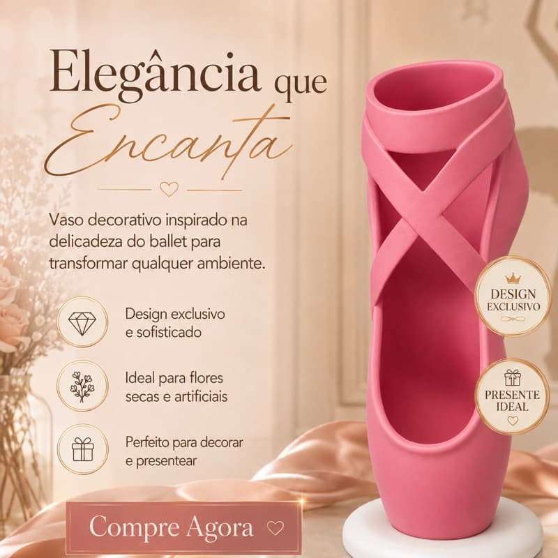 Vaso Decorativo Sapatilha de Balé Personalizado com Nome para Decoração e Presente