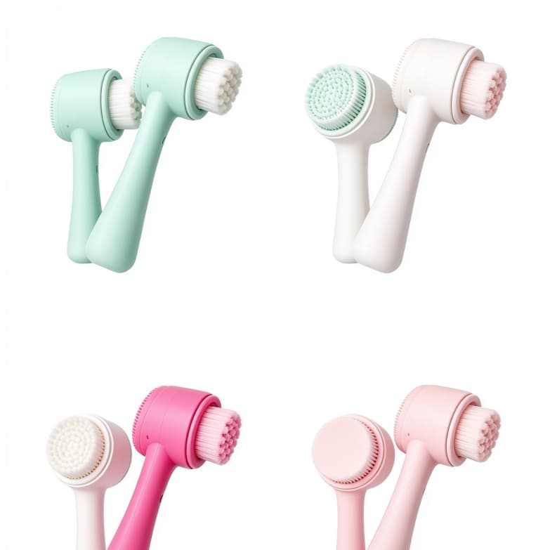 Escova de Limpeza Facial 2 em 1 Esponja Cerdas Macias Ponta Dupla de Silicone Esfoliante Aparelho Massagem