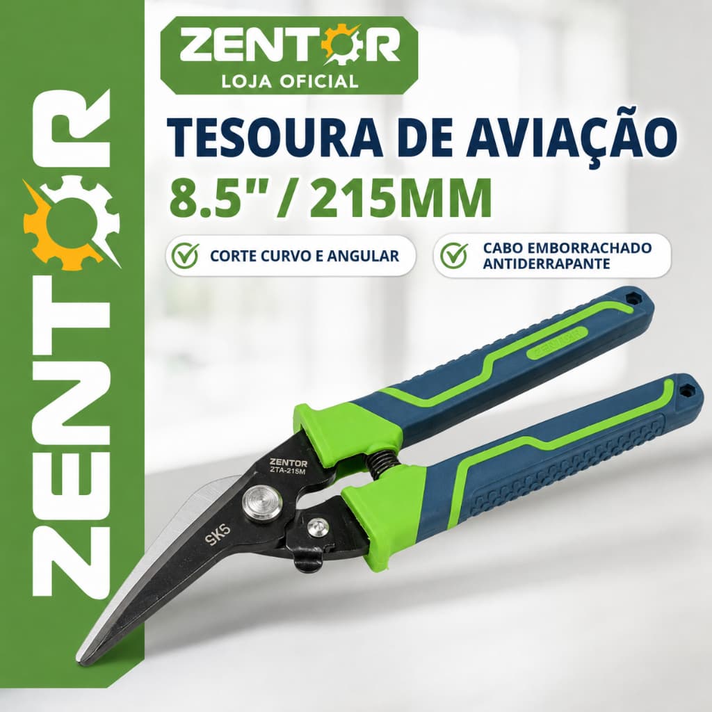 Tesoura Corta Chapa de Metal Curva DELI ZENTOR Profissional