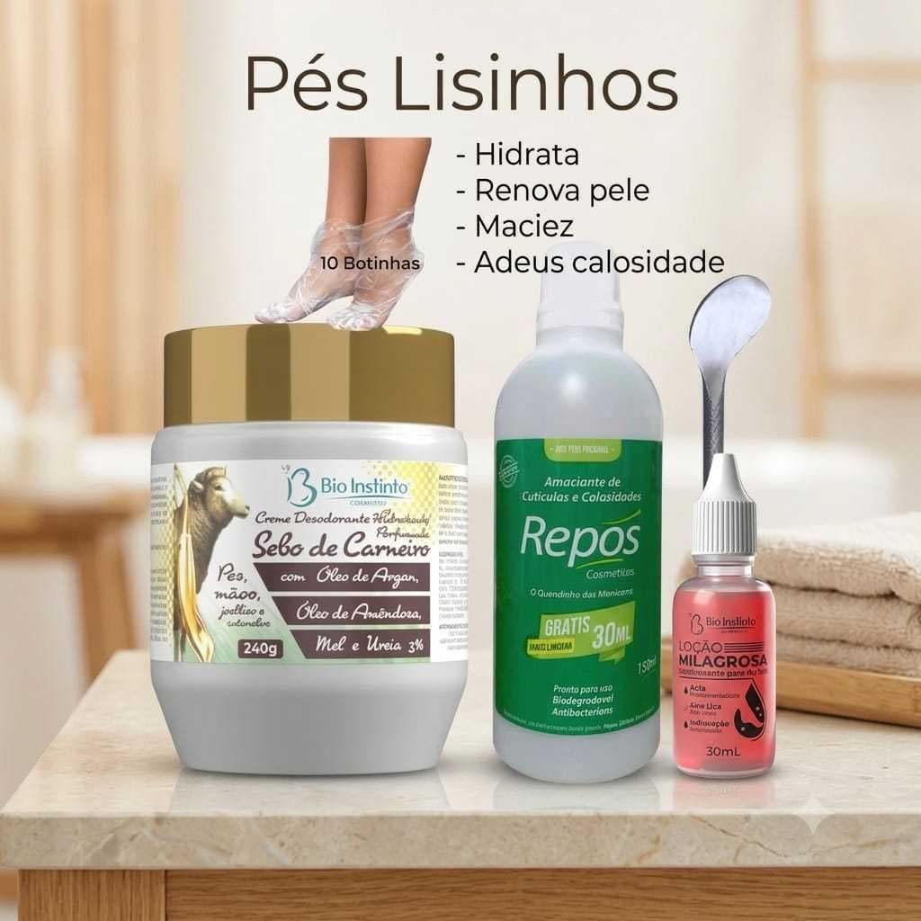 Spa dos Pés 🦶 Creme Sebo Carneiro e Uréia   + Repôs + Espátula 222 + Botinhas + Loção Milagrosa -Pés Lisinhos Sem Calos