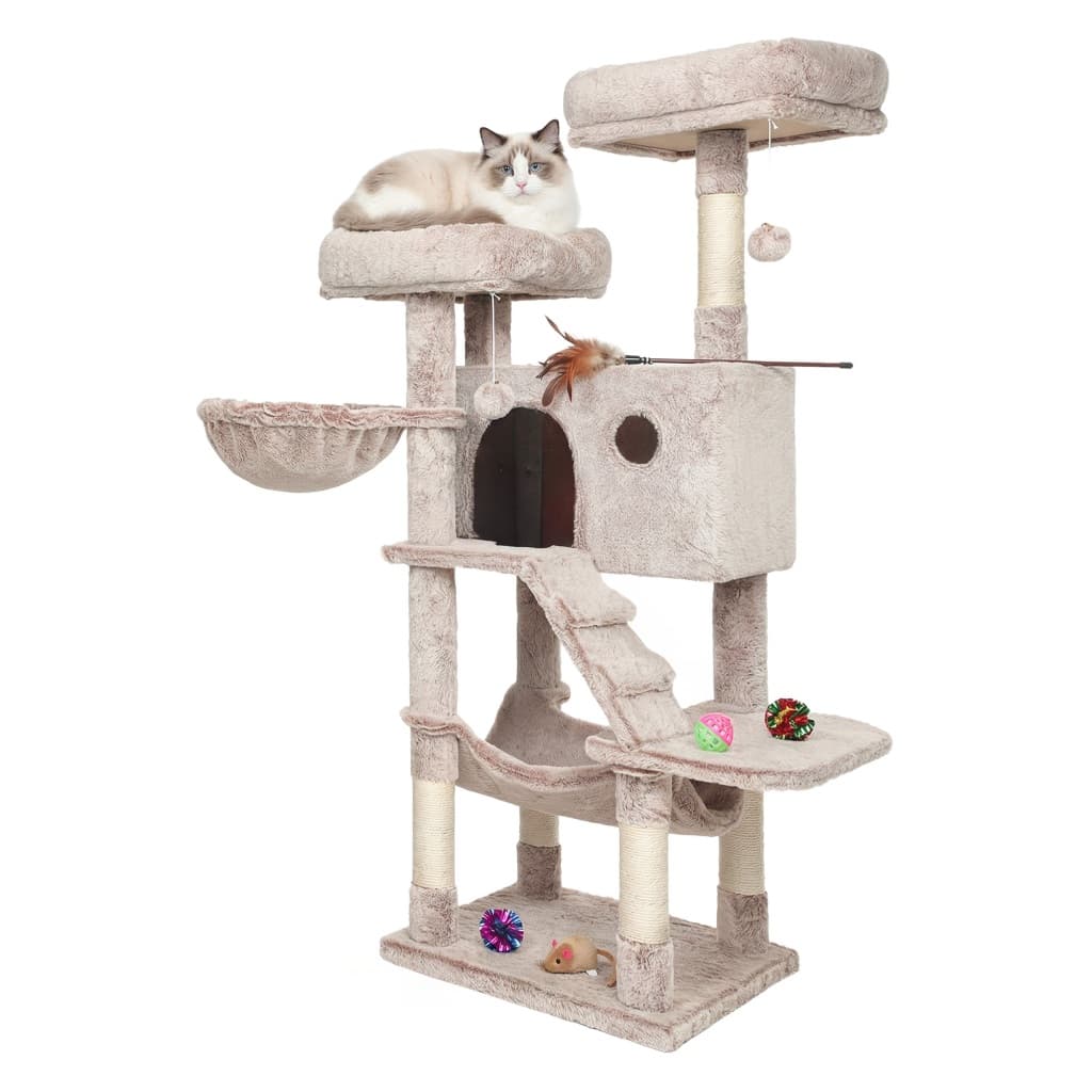 SONGMICS Arranhador para Gatos Grandes, Torre de Gato com Tecido Macio, Ideal para Sala, Ombré branco-marrom