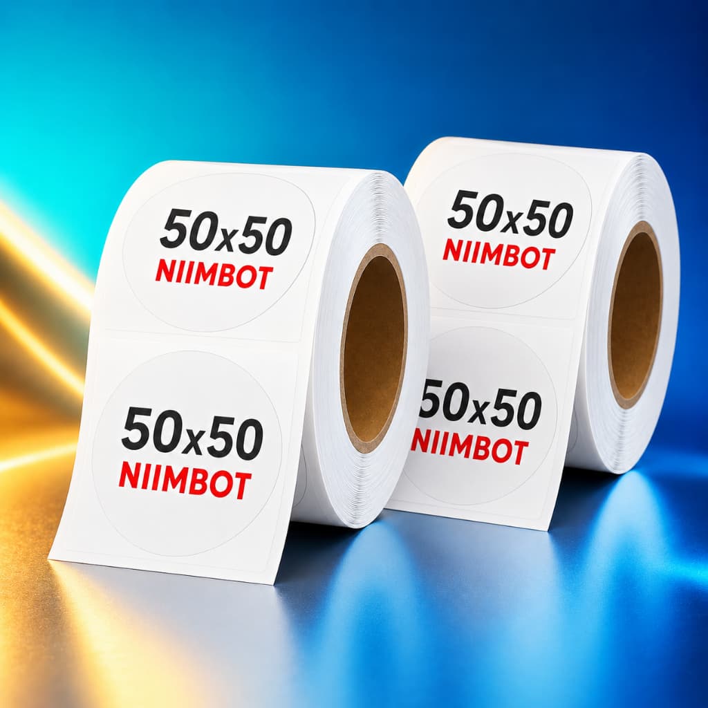 2 Rolos Etiqueta Redonda 50x50mm Niimbot Térmica Adesiva 150 Unidades Branco Loja Estoque Impressora