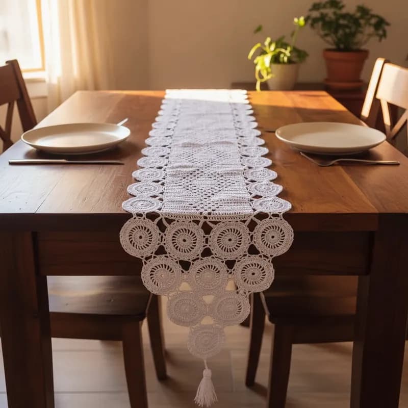 Caminho De Mesa Crochê Feito A Mao Linha Seda Ibitinga Cozinha Mesa Posta