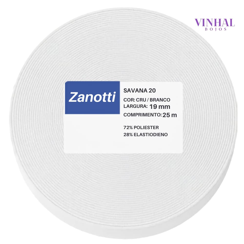 Elástico Savana Zanotti 19mm 25m Branco Cru Ideal Para Costura Artesanato e Confecção