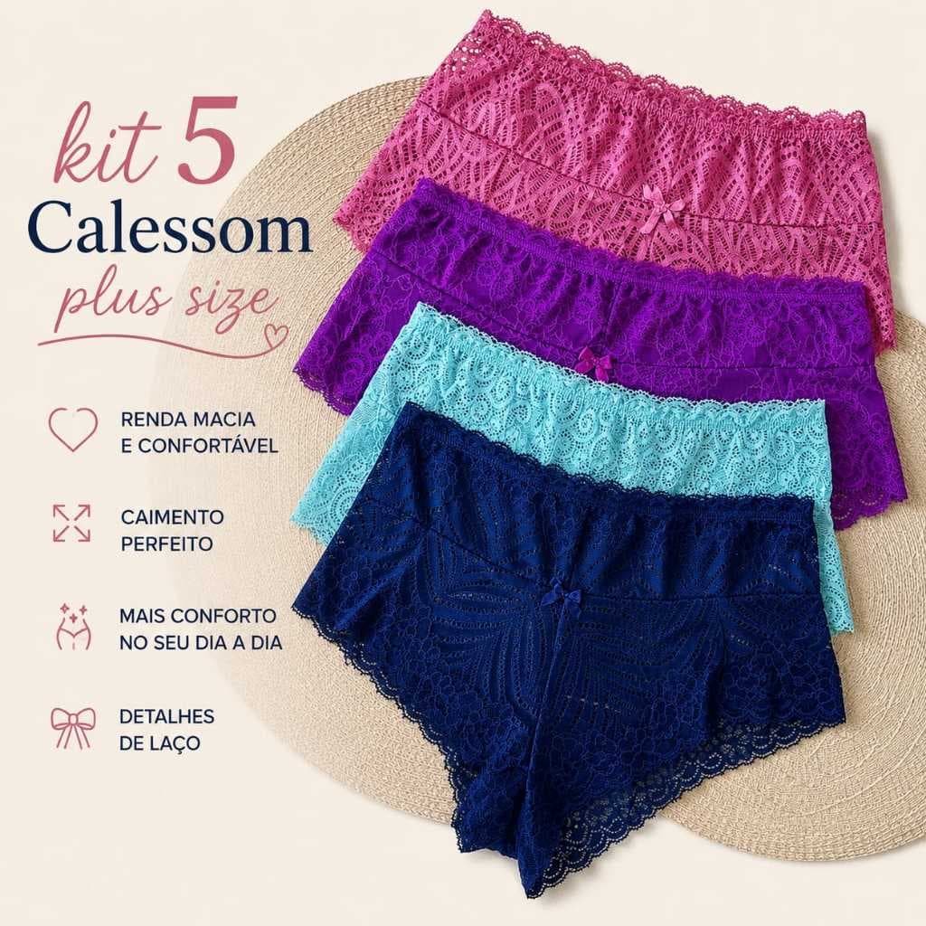 Kit Calessom Rendado Sensual XG Calcinhas Plus Size  Shortinho De Renda XGG Mary  Calcinhas Extra GG