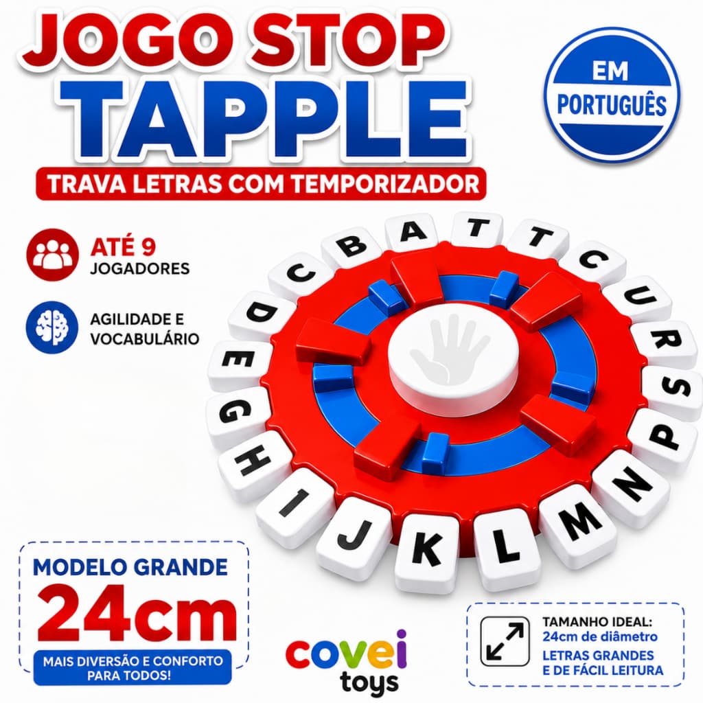 Jogo De Tabuleiro Stop Palavras Infantil Educativo Raciocínio Rápido Temporizador carta em Português