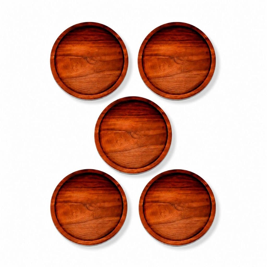 OFERTA 9.9 KIT 5 Bandejas de Madeira Redonda, Resistente para Pizza 30cm Rústico
