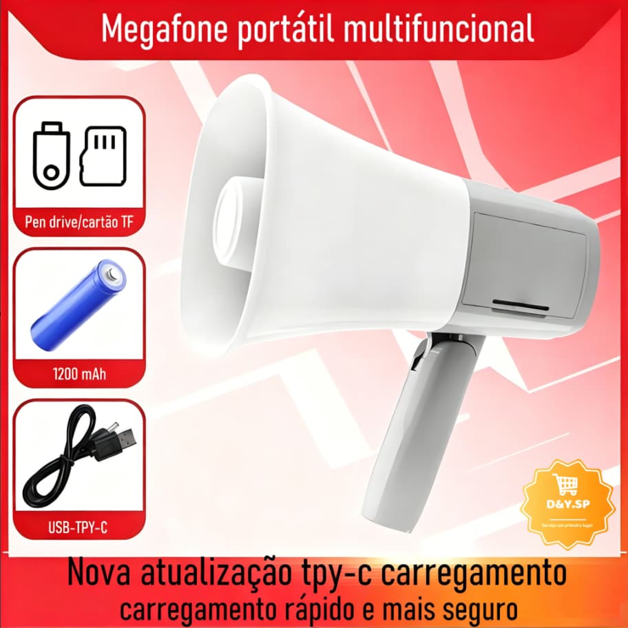 Megafone Portátil Profissional Gravador Amplificador suporta pen drive móvel/cartão de memória TF